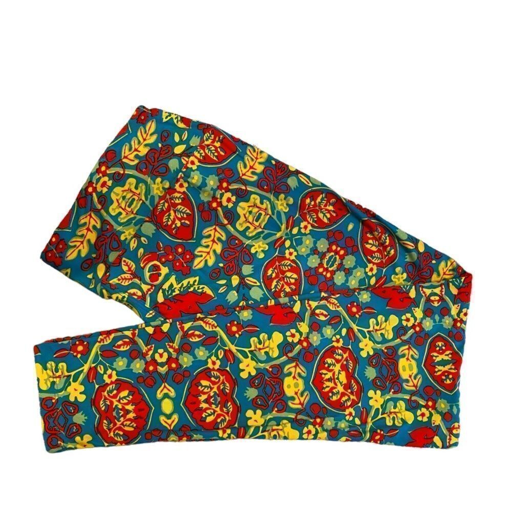 0580 LuLaRoe Size T & C Leggings Green and Red Graphic Floral Print New